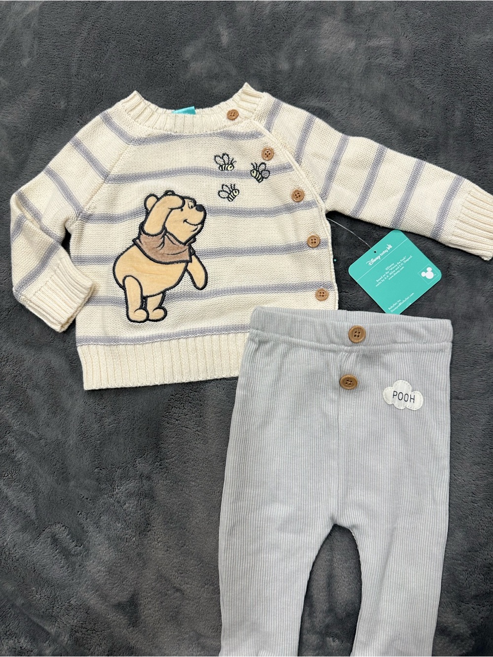 Disney Winnie the Pooh Stripe Knit Top with Gray Ribbed Pants